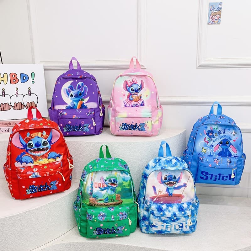 2025 New Cross-Border Kindergarten Backpack Cartoon Anime Boys Girls Double Shoulder Bag Trendy Cool Stitch Kids Schoolbag