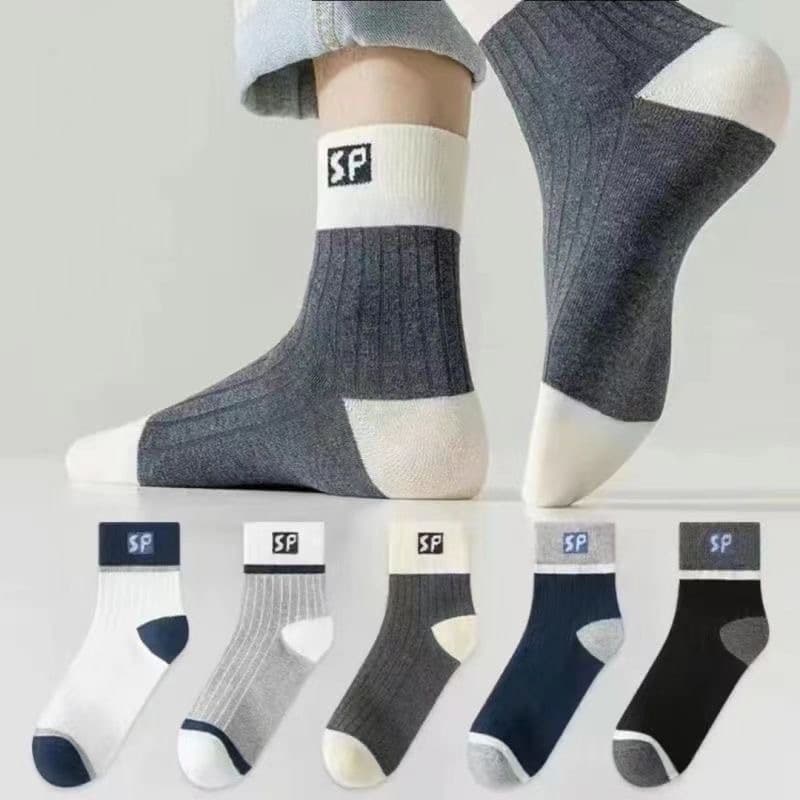 Men's Mid-Calf Socks, Moisture-Wicking, Odor-Resistant, Autumn/Winter Cotton Socks, SP Letter High-Top Cotton Socks, Versatile Sports Long Socks