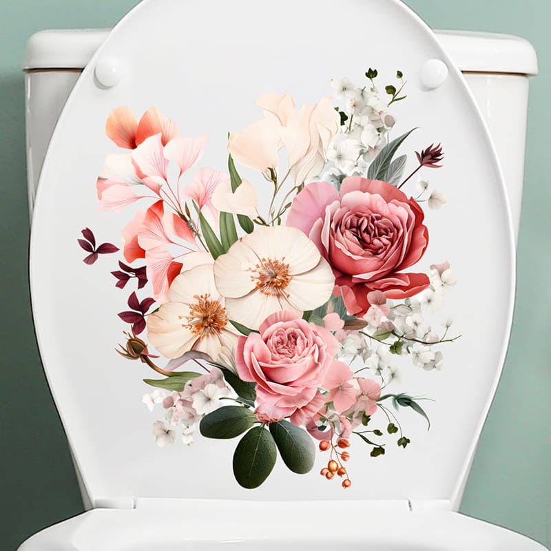 Painted flower branches and leaves stickers bathroom toilet waterproof toilet seat toilet stickers self-adhesive home decoration