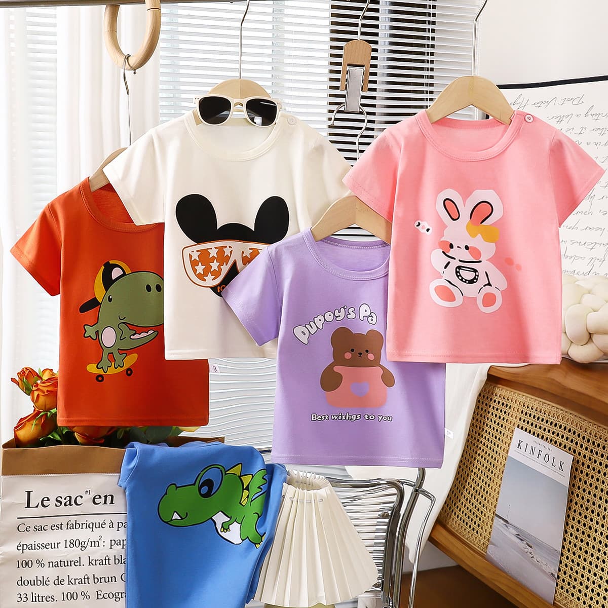New Summer Short Sleeve T-Shirt for Kids, Boys and Girls, Cotton Round Neck, Thin and Versatile