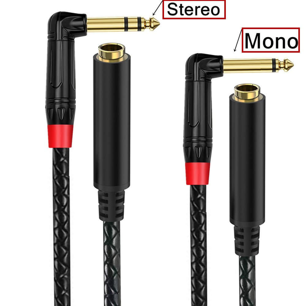 90° Angled 6.35mm Mono/Stereo Male to Female Cable for Electric Guitar, PA System, Mixer, Amplifier, Microphone