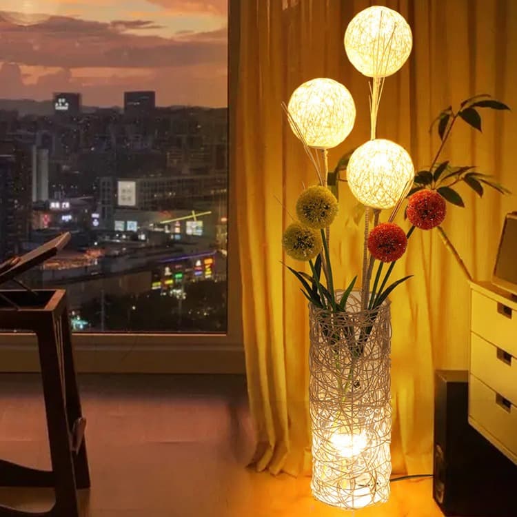 Rattan Floor Lamp Creative Chinese Style B&B Table Lamp Zen Tea Room Living Room Bedroom Nightstand Lamp Rattan LED