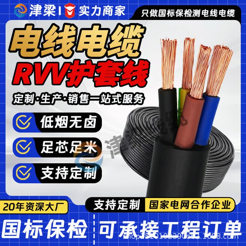 Source Factory RVV Sheathed Cable 2/3/4-Core 4/6/10mm² Wire National Standard Copper Core Household Socket Power Cable