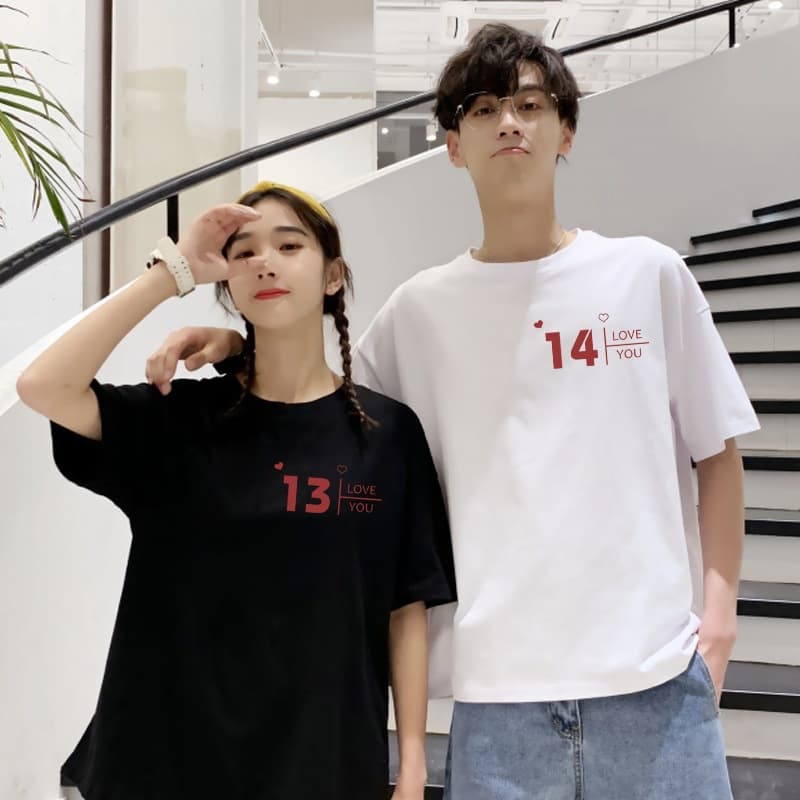 Couple Matching Cotton Short Sleeve T-Shirt Summer Oversize Unique Design Men and Women Top Student Streetwear Class Uniform