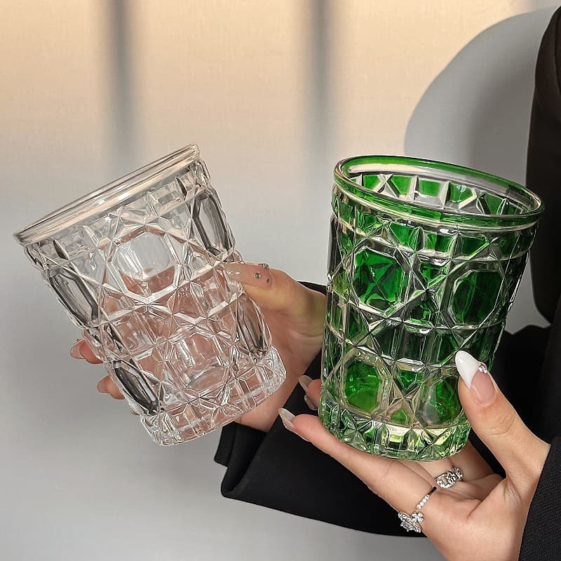 Retro Ins Light Luxury Niche Diamond Pattern Wine Glass High-End Crystal Glass Household Water Cup Milk Cup Coffee Cup