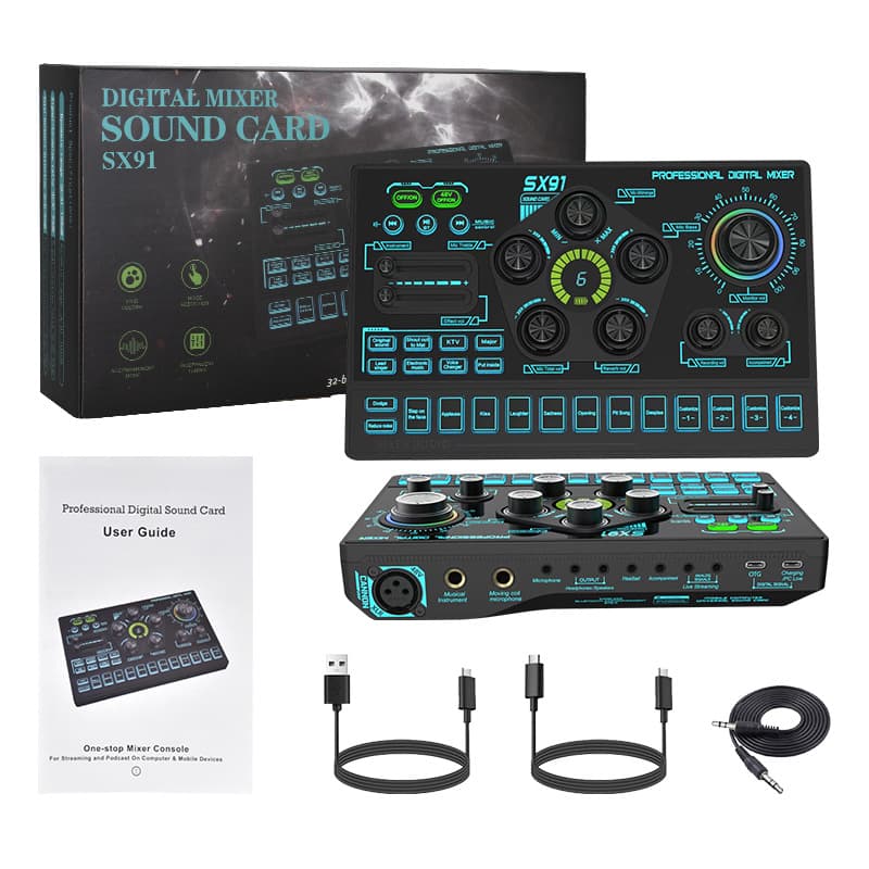 2024 Best-Selling English Version 48V Live Sound Card for Mobile and PC with Media Noise Reduction and 4 Customizable Buttons