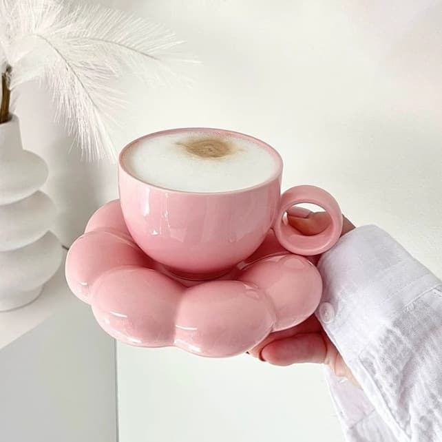 Pink Luxury Coffee Cup Set Afternoon Tea High-End Tea Cup Breakfast Cup Niche INS Style Flower Cup