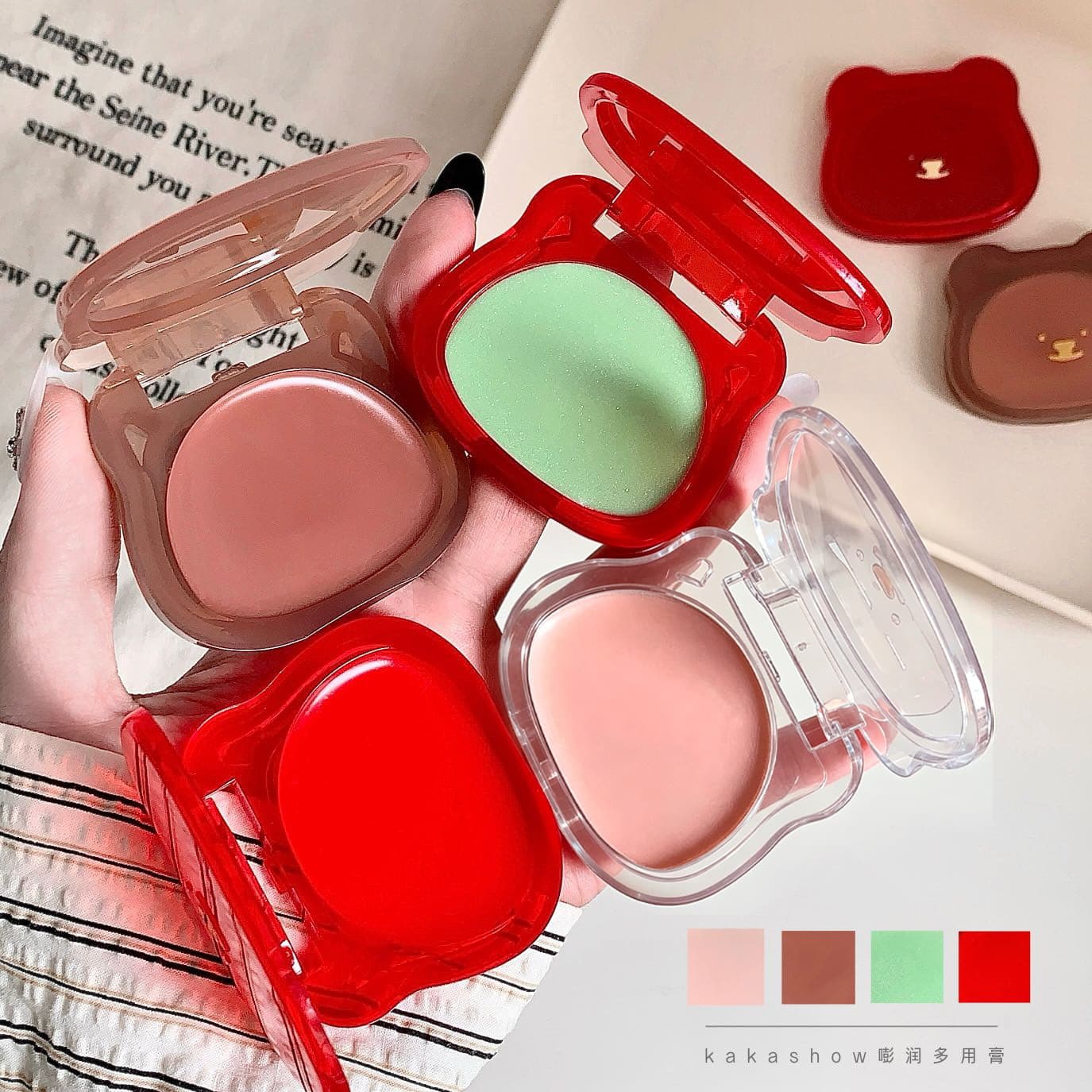 Kakashow Puff Multi-Use Cream Korean Glowy Skin Face Highlighter Contouring Blush Eyeshadow Multi-Use Cream