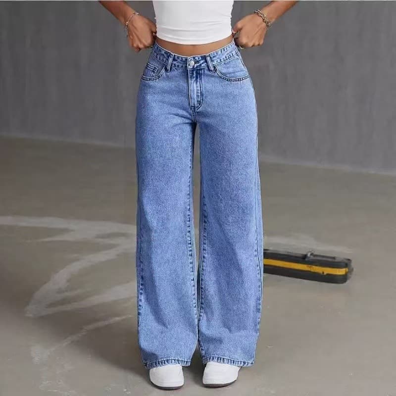 Russia Ozon Cross-border Bestseller High-quality American-style Straight Wide-leg Jeans for Women In Stock Drop Shipping
