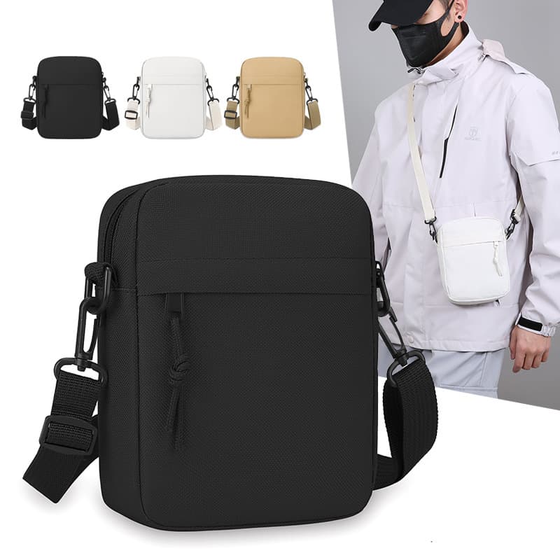 Minimalist Men's Canvas Shoulder Bag Solid Color Mini Square Bag Casual Business Crossbody Bag Lightweight Coin & Phone Bag