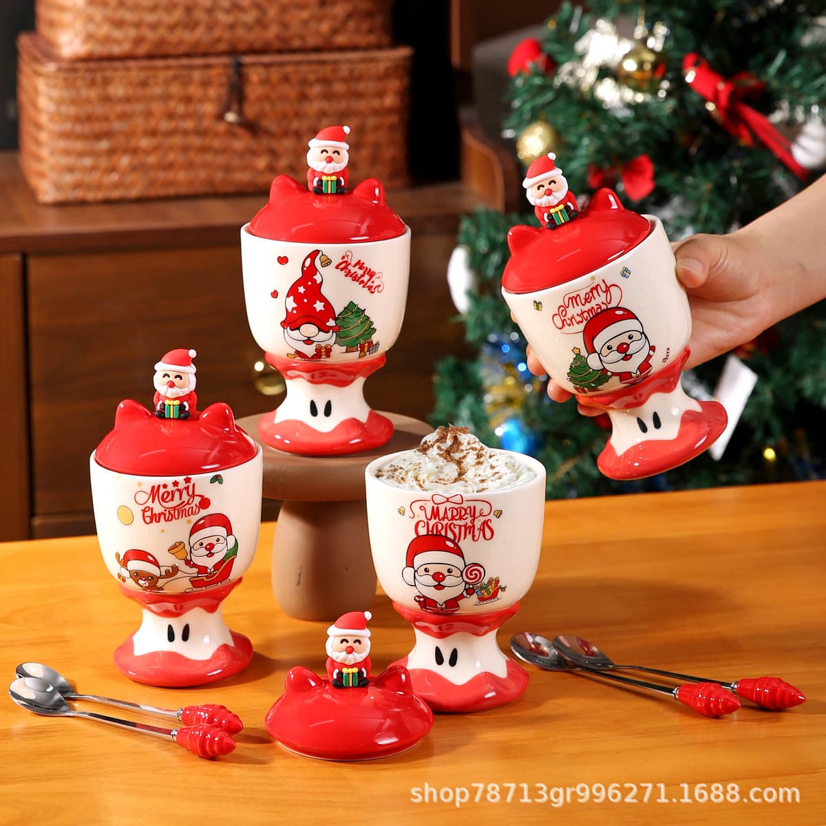 New Santa Ceramic Cup Cartoon Mug 350ml Water Cup High-Appearance Gift Box Christmas Gift for Women