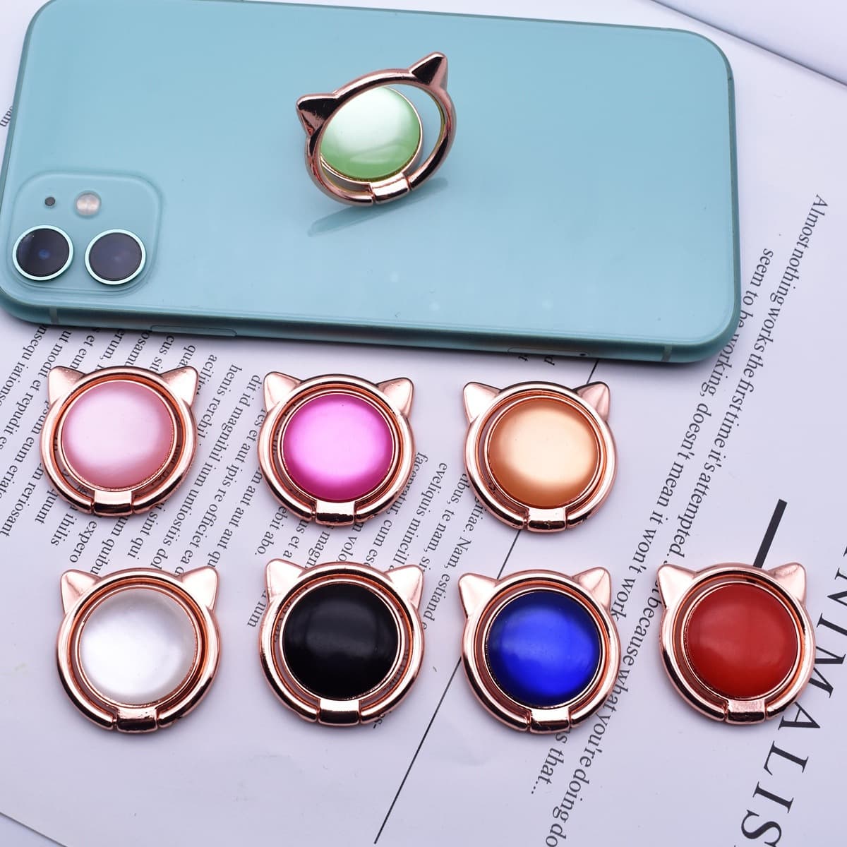 Inlaid Metal Cat Head Phone Ring Clip Universal Phone Stand Small Devil Ring Clip