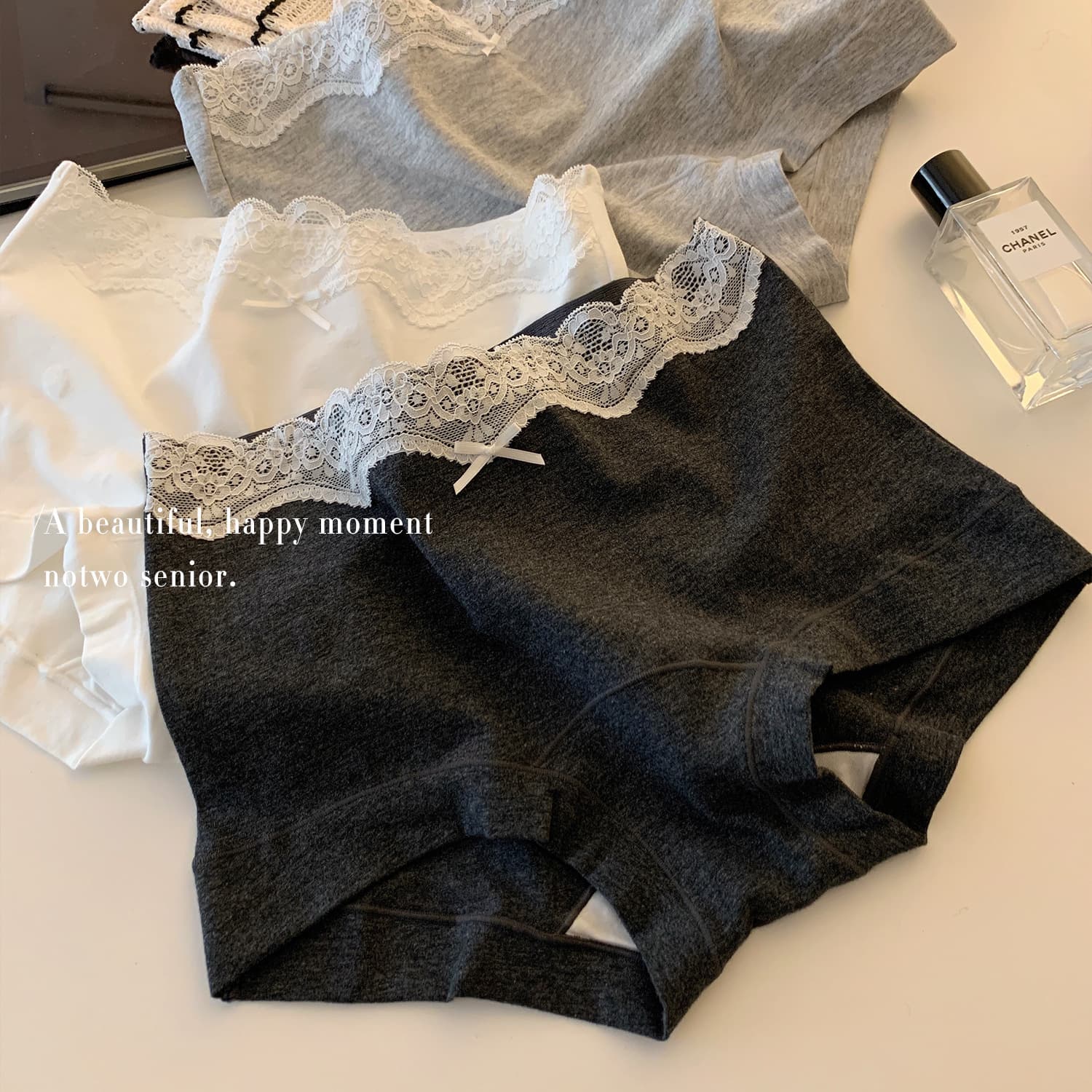 10A Antibacterial Xinjiang Long-Staple Cotton Women's Boxer Briefs, Pure Cotton Full Cotton Extended Gusset Lace Trim Hip-Hugging Panties