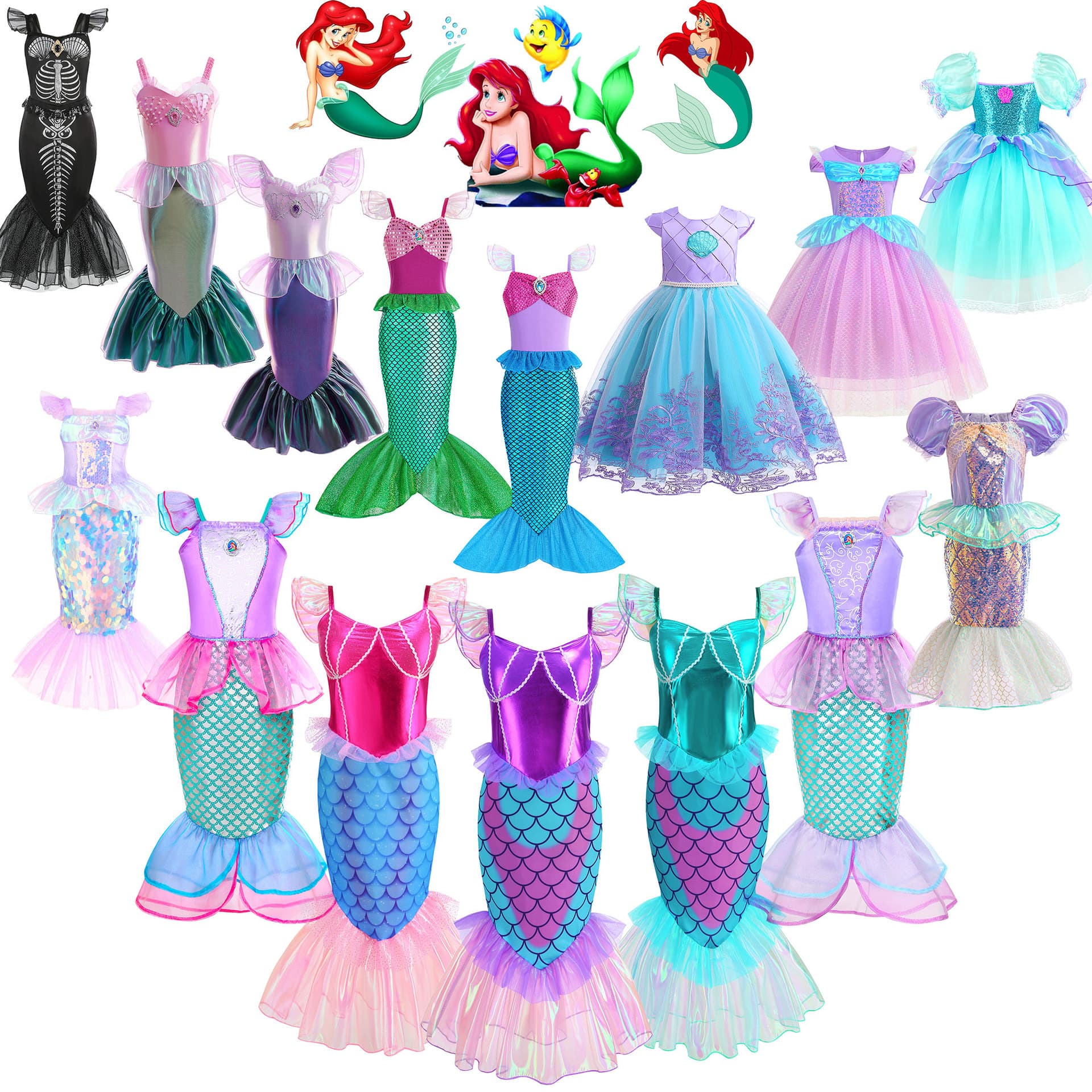 Girls Mermaid Ariel Princess Dress Cosplay Halloween Children Costume Mermaid Tail Skirt Party