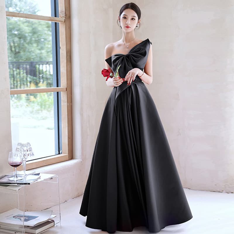 European and American Black Evening Gown 2026 New Summer-Fall Satin Elegant Company Annual Meeting Banquet Dress