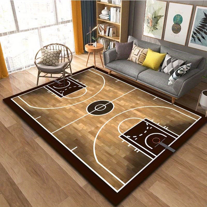 Simulation Wood Grain Basketball Court Style Large Carpet Living Room Easy Care Sofa Coffee Table Rug Bay Window Rug Bedside Rug Wholesale