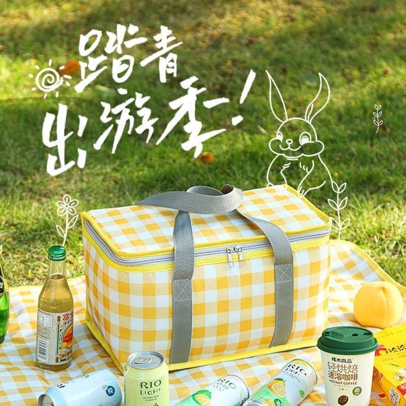 Large Capacity Picnic Bag Portable Aluminum Foil Bag Oxford Cloth Lunch Bag Outdoor Foldable Thermal Insulated Lunch Box Bag Camping