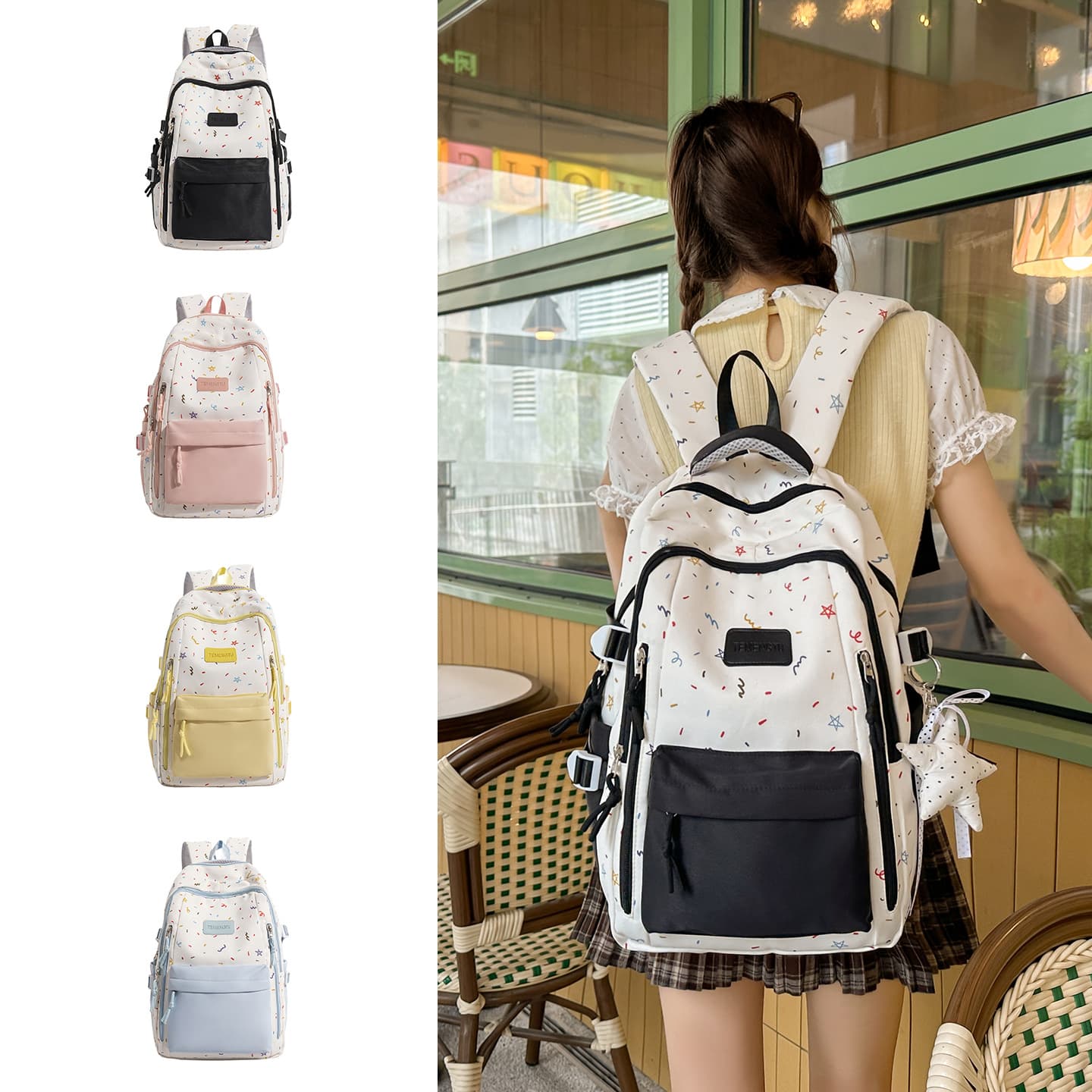 Korean Style Elementary School Backpack for Girls, Large Capacity Lightweight Double Shoulder Bag, Cute Preppy Style Casual Backpack for Middle and High School Students