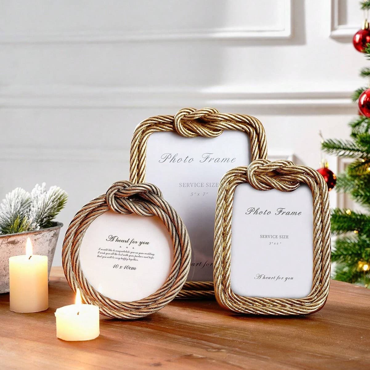 Creative Resin Rope Knot Design Decorative Photo Frame, Resin Material Frame for Desktop Warm Photo Display
