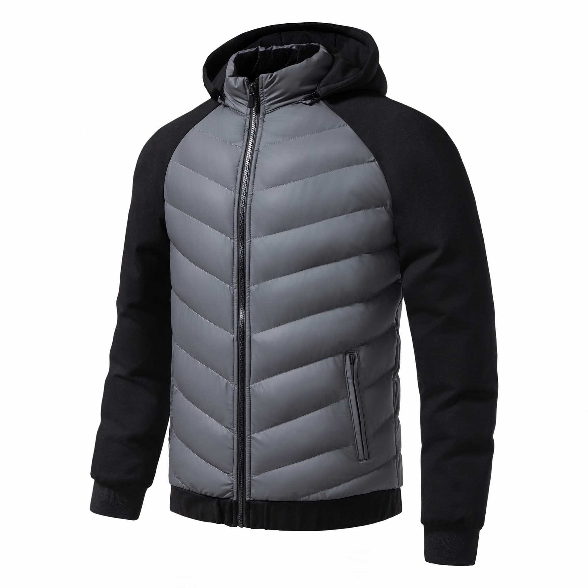 Cross-border new men's leather jacket padded cotton coat hooded patchwork casual jacket lightweight cotton coat men