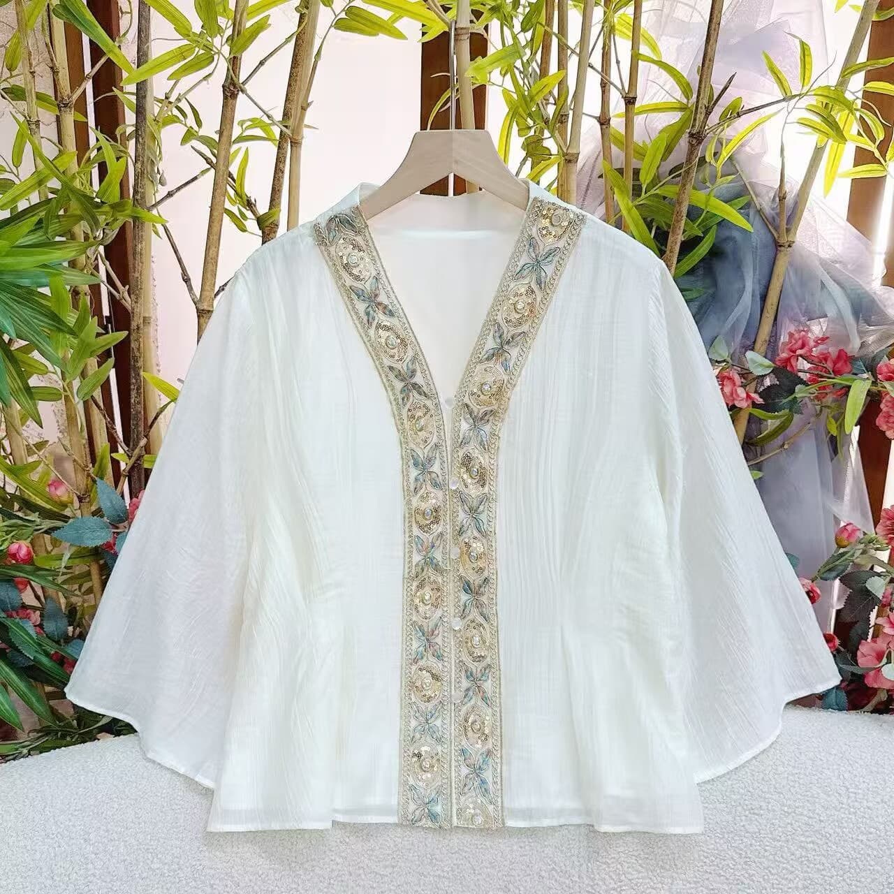 2026 new summer short-sleeved beautiful holiday style loose-fitting shirts for women high-end cardigans