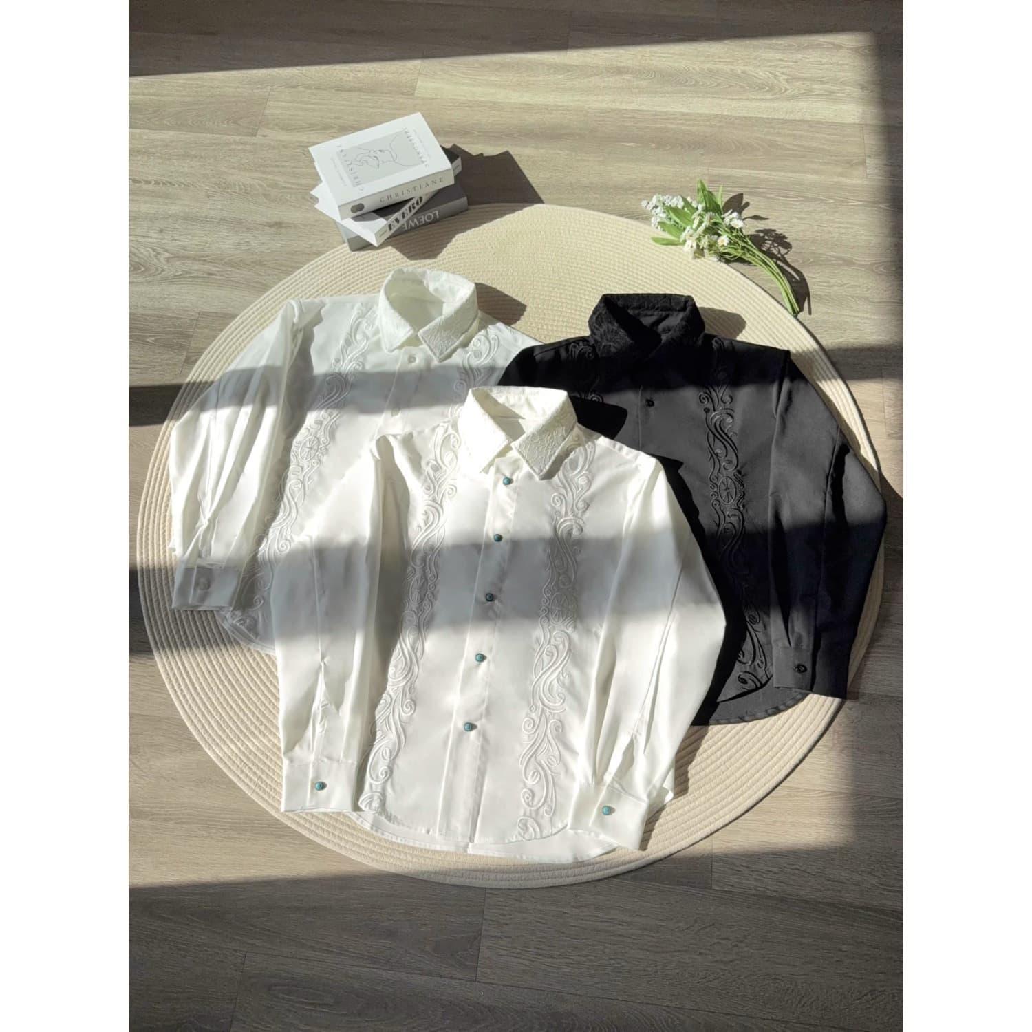 Network Pattern T83, P32 Original High-Quality Embroidery Old Money Shirt Black White M-3XL In Stock Long Sleeve