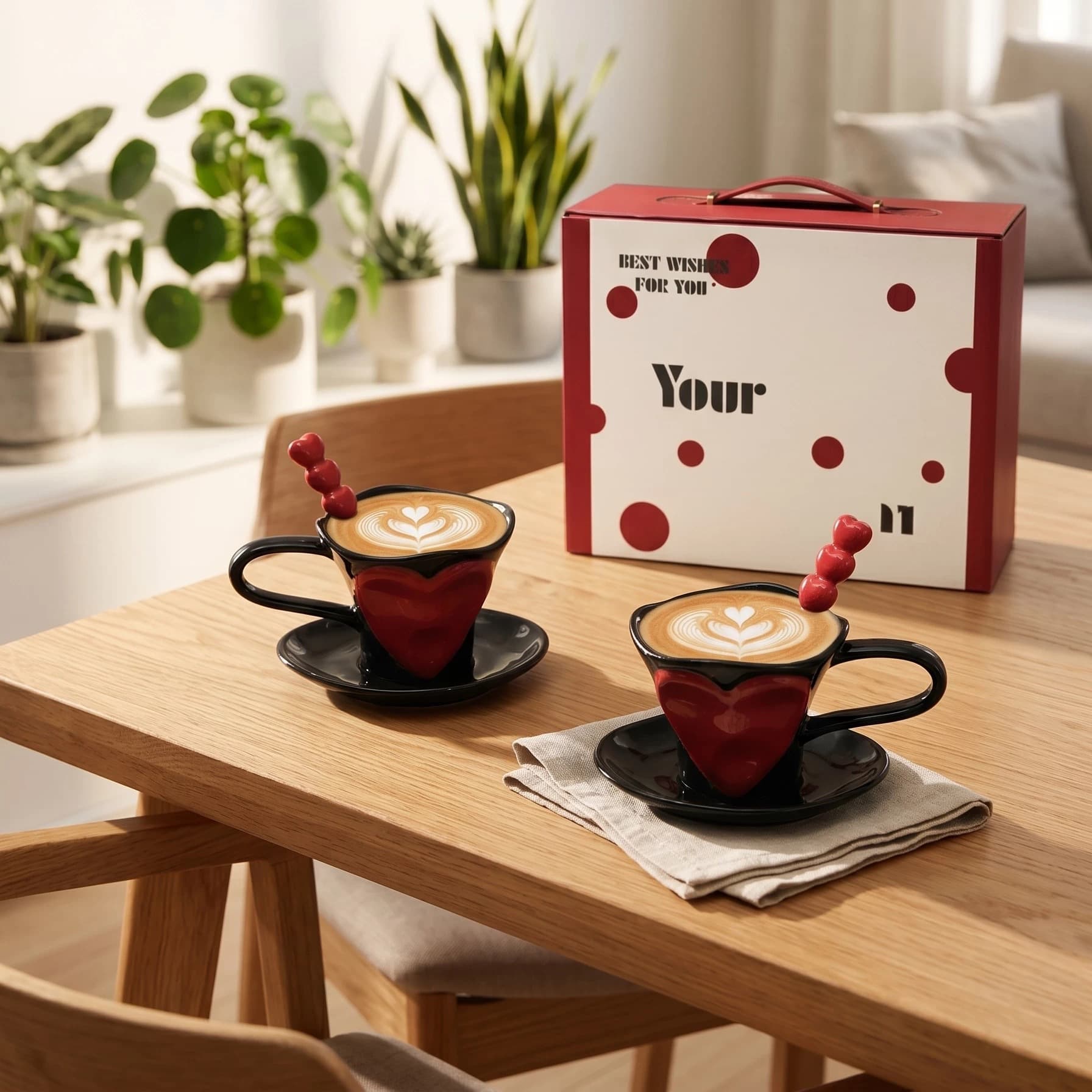 Creative Heart Ceramic Coffee Cup Saucer Set Afternoon Tea Cup Hand-Pinched Mug Dessert Plate Couple Coffee Cup