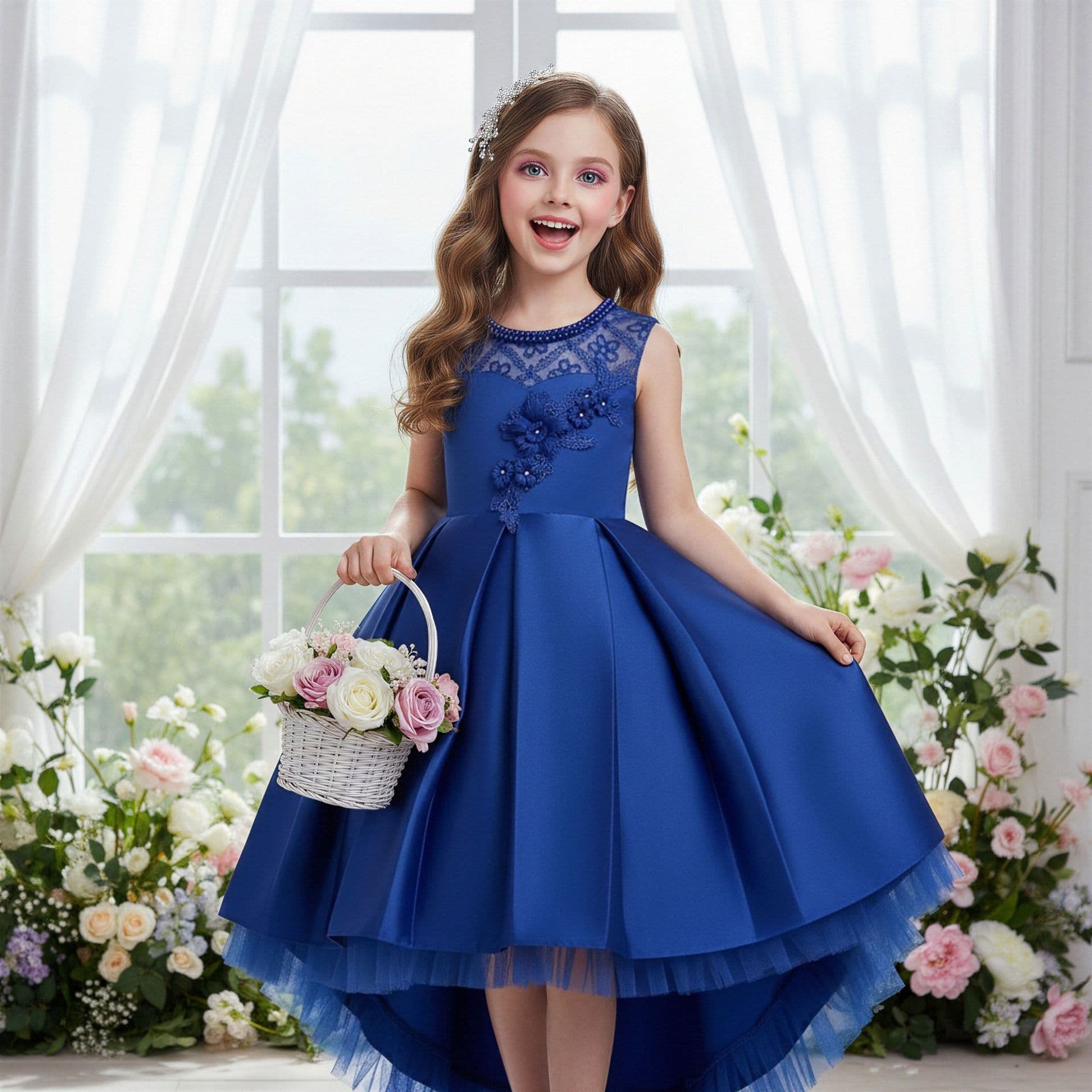 Children's Hot-Selling Spring/Summer Princess Flower Train Dress Host Performance Flower Girl Dress Drop Shipping