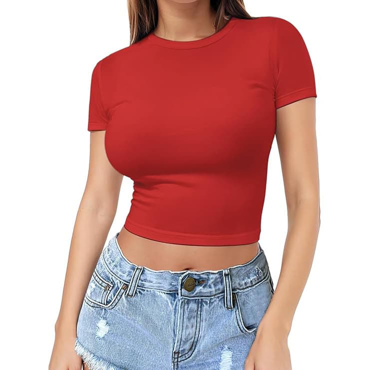 Crop Top Cross-Border Europe and America Short Sleeve T-Shirt Women 2026 Summer New Plus Size Short Sexy Top