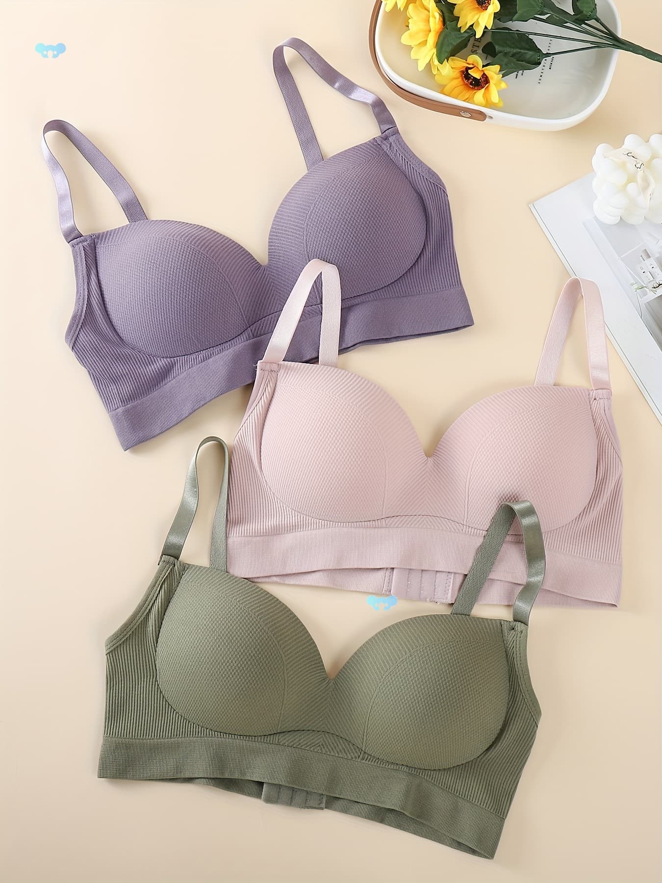 3-Pack Wireless Push-Up Bralettes for Women