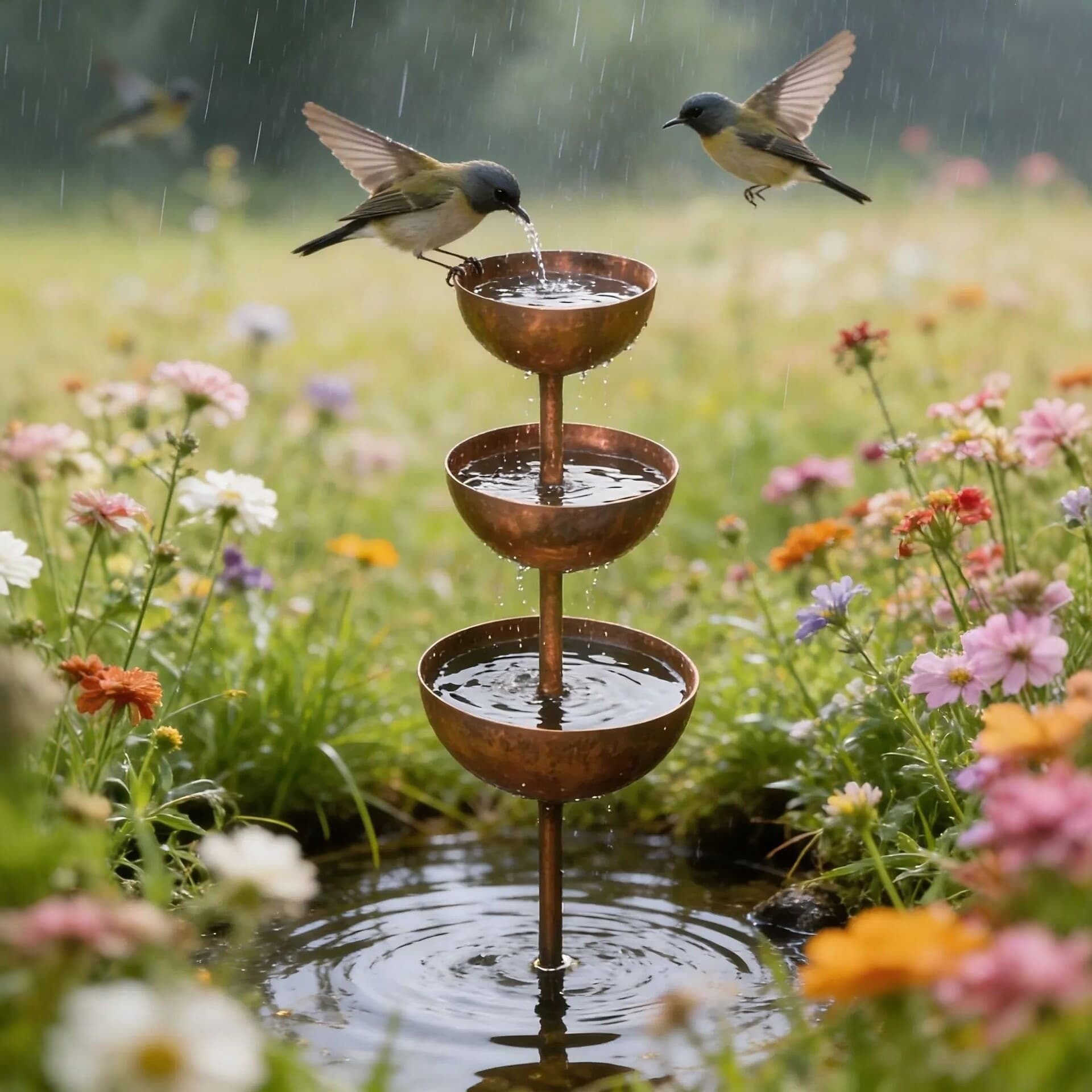New Cross-Border RainCatcher Plant Support Metal Outdoor Three-Cup Integrated Rainwater Collector