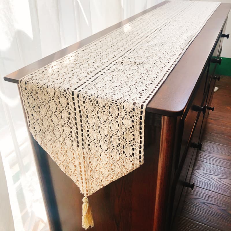 Rustic Vintage Crochet Lace Table Runner, Versatile Cover Cloth for Dining Table, Coffee Table, Tea Table, Chest of Drawers, Shoe Cabinet, TV Cabinet, Multi-Purpose Tablecloth