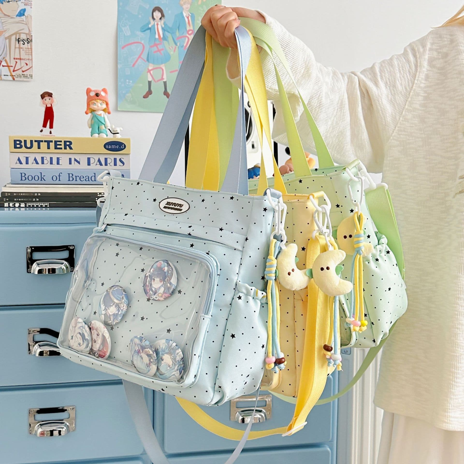 Cute Polka Dot Shoulder Bag for Women Large Capacity Tutoring Crossbody Bag Girly Lightweight Travel Color Block Fresh Handbag