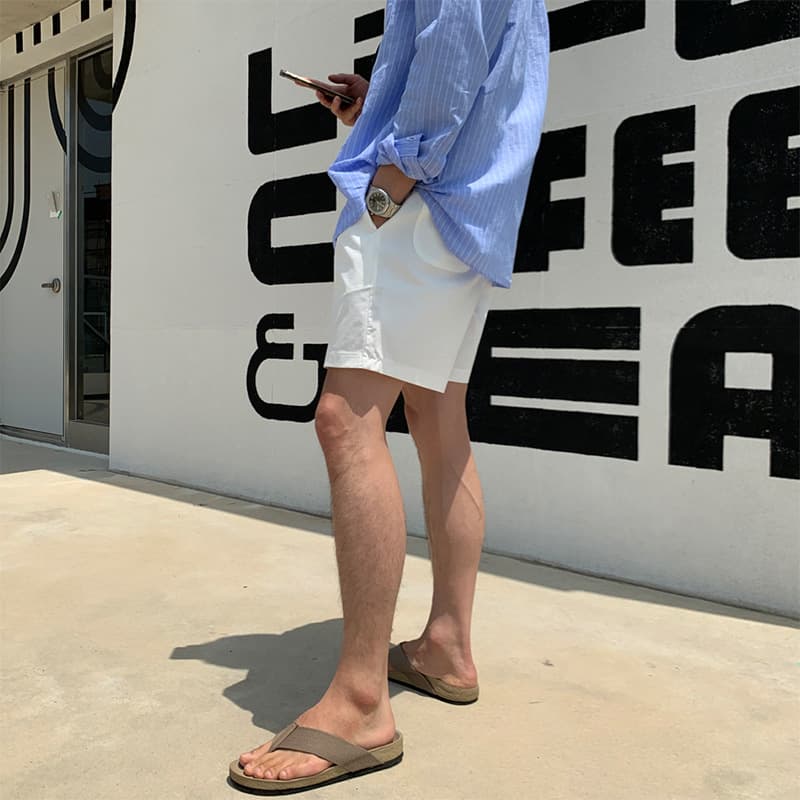 White shorts men's summer casual washed cotton pants Korean style fashion brand high-end versatile straight-leg five-quarter pants