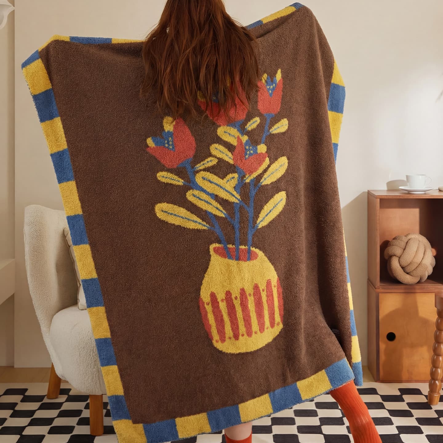 Retro Jacquard Velvet Blanket Half Velvet Blanket Office Nap Shawl Blanket Lunch Break Sofa Cover Blanket Single Small Blanket