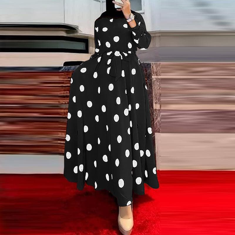 2026 New Amazon Aliexpress Hot Deals Polka Dot Women's Long Long Sleeve Loose Swing Dress