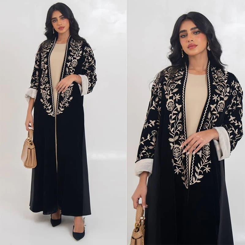 MQ263 2026 Summer Fashion Modest Cross-Border E-Commerce Velvet Embroidered Heavy-Duty Cardigan Long Dress