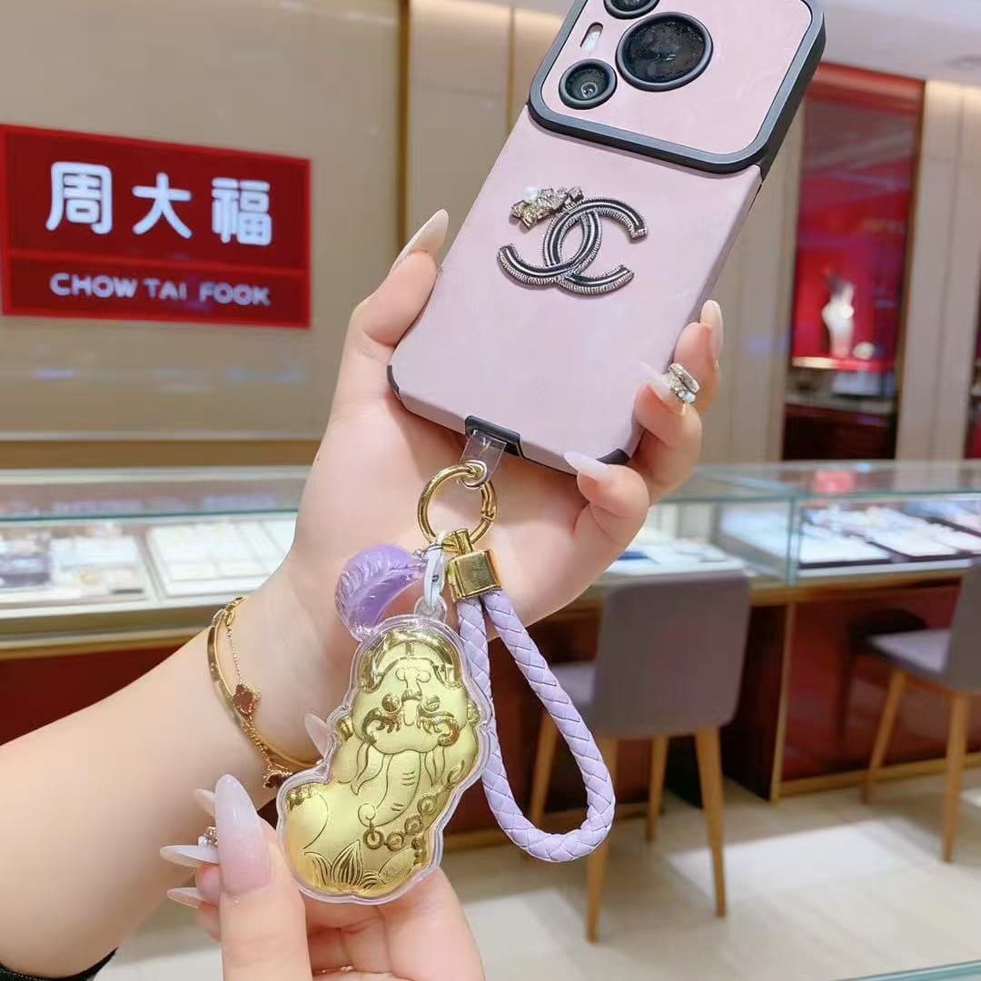 Pure Gold Keychain Stitch Gold Pendant Phone Charm Trendy Gift Stitch for Friends Factory Wholesale