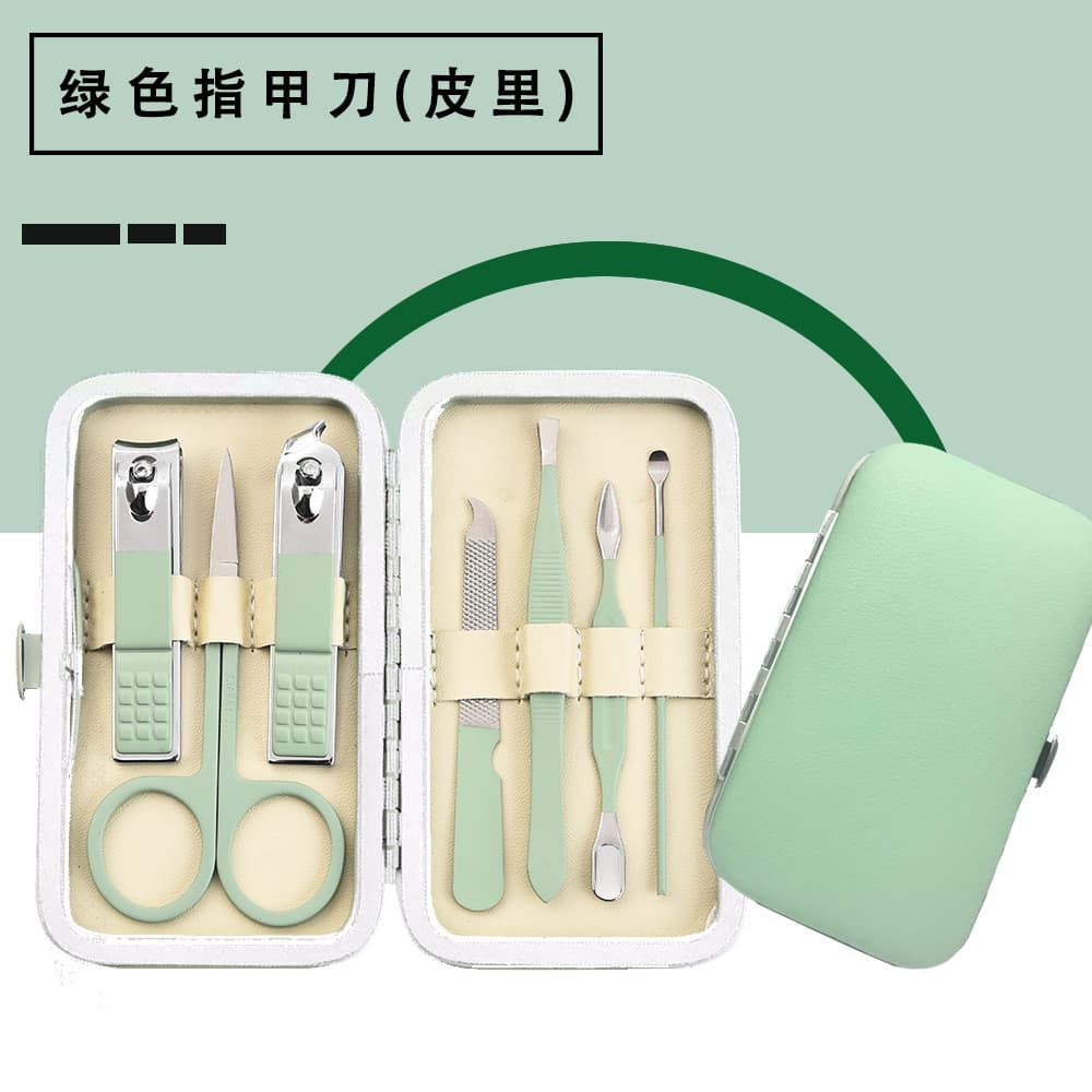 Cross-border Nail Clipper Set Green 7-Piece Manicure Tool Kit In Stock One Piece Minimum Order Nail Scissors Drop Shipping