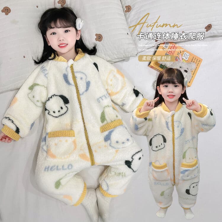 Children's Double-Layer Thickened Bodysuit Pajamas Autumn/Winter Girls Toddler Cartoon Warm Homewear Winter Zipper Romper