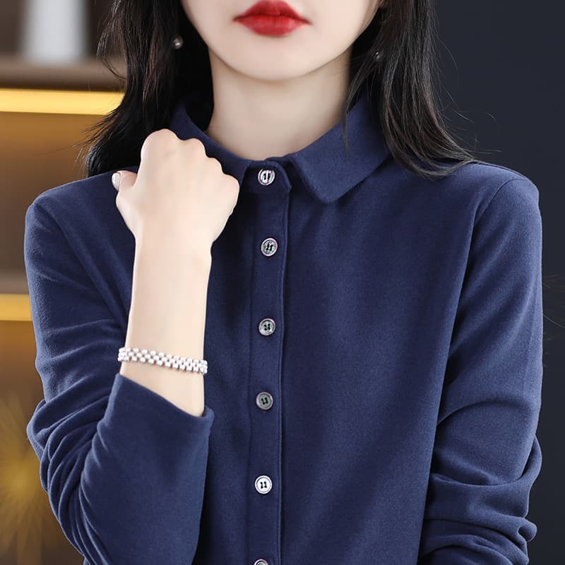 2022 Autumn/Winter New Women's Double-Sided Velvet Doll Collar Shirt High-End Comfortable Elegant Versatile Polo Collar Cardigan Top