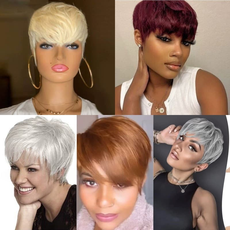 TEMU New Multicolor Wig Women's Short Hair European and American Straight Short Hair with Side Bangs Full Wig Cap with Clips