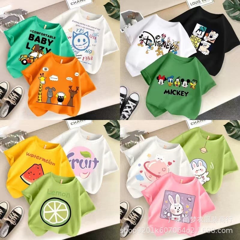 2025 Summer Girls' and Boys' Short Sleeve T-Shirt Set, Street Stall 5 Yuan Style, Foreign Trade 1688 Clothing Wholesale, Children's Apparel for Stall Sales