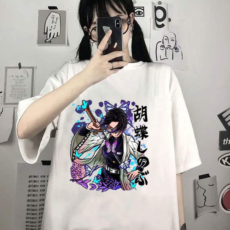 New Funny Kochou Shinobu Print T-shirt Summer Anime Pattern