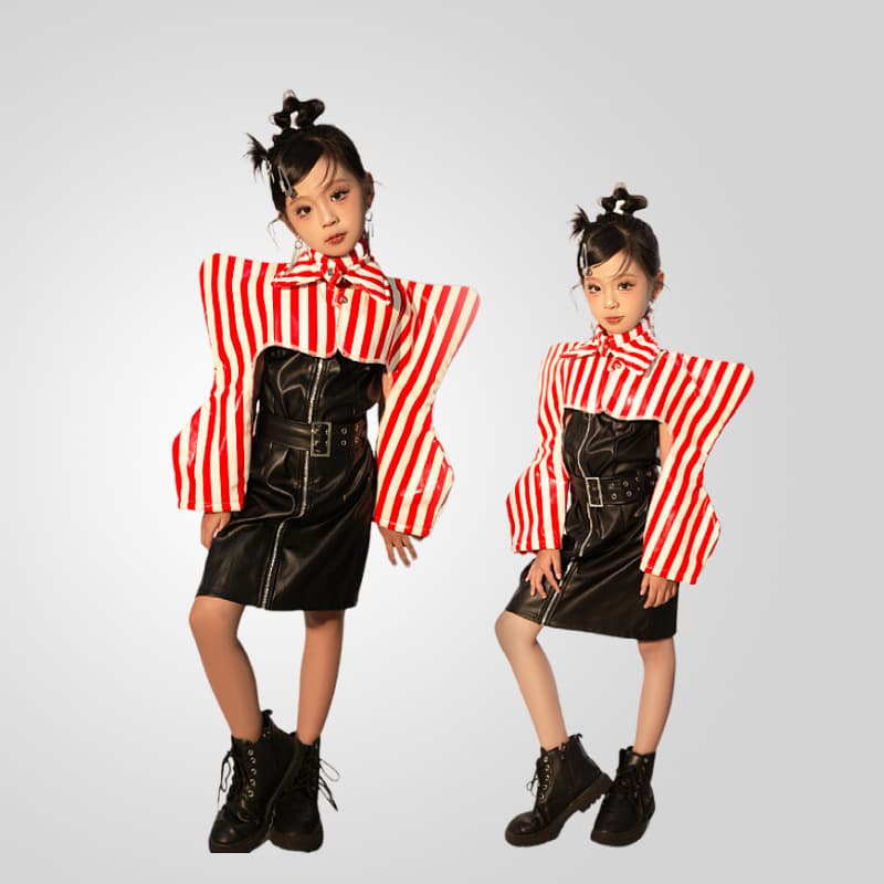 Girls Red and Black Punk Style Model Show Children's Car Model T-platform Bike Clothing Future Warrior Technology Sense Performance Clothing
