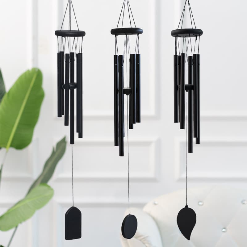 Cross-border black aluminum tube wind chimes European and American home pendants 6 metal tube wind chimes solid wood crafts pendants