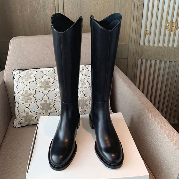 Sheepskin Version ~ Genuine Leather V-Entry Western Cowboy Boots Chunky Heel Riding Boots Women Thick Sole Petite Tall Boots High Shaft Long Boots