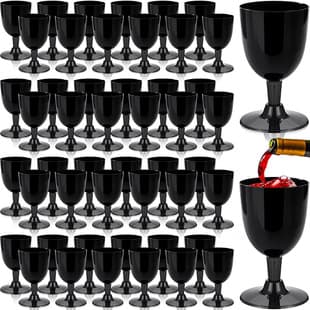Amazon Disposable Stemmed Glasses, Black Plastic Champagne Glasses 160ML Red Wine Glasses for Party Supplies, Wine Glasses