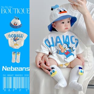 Baby Cartoon Donald Bodysuit for Boys and Girls, Soft Cotton Summer Baby Romper Crawling Suit