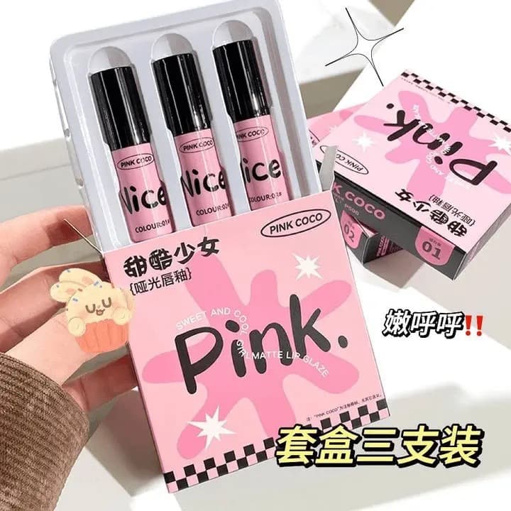 PINK COCO Sweet Cool Girl Matte Lip Gloss Set Low Saturation Rose Pink High Appearance Student Lip Mud